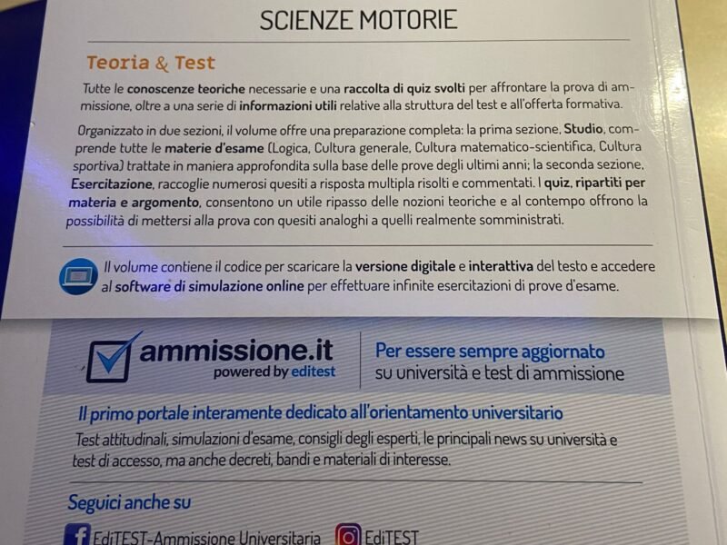 Scienze motorie, teoria e test (Valido anche per il test CISIA, TOLC-F e per l'università cattolica